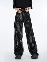 Distressed Washed Graffiti Straight Leg Pants 2