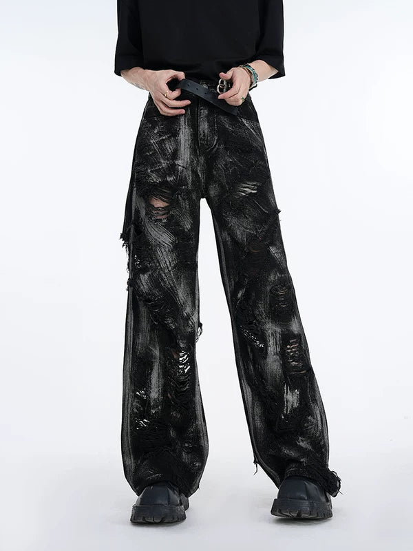 Distressed Washed Graffiti Straight Leg Pants 2