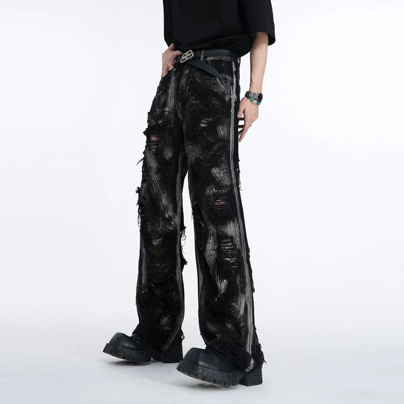 5452417779271,5452417779272,5452417779273,5452417779274, Distressed Washed Graffiti Straight Leg Pants