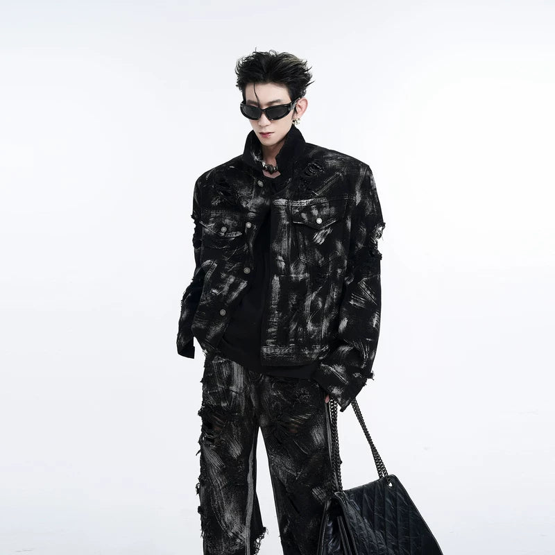 5589568534389,5589568534387,5589568534385,5589568534383, Distressed Washed Graffiti Straight Leg Pants