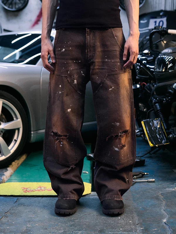 Distressed Washed Knee-Patch Logging Pants 1