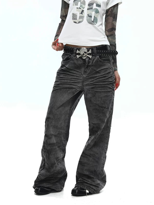 Distressed Washed Loose Flared Denim Pants 3