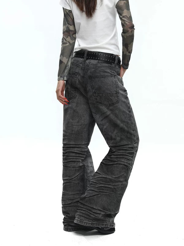 Distressed Washed Loose Flared Denim Pants 4