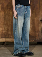 Distressed Washed Loose Straight Leg Jeans Pants 2