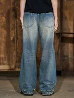 Distressed Washed Loose Straight Leg Jeans Pants 3