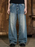 5383122061380,5383122061381,5383122061382,5383122061383, Distressed Washed Loose Straight Leg Jeans Pants