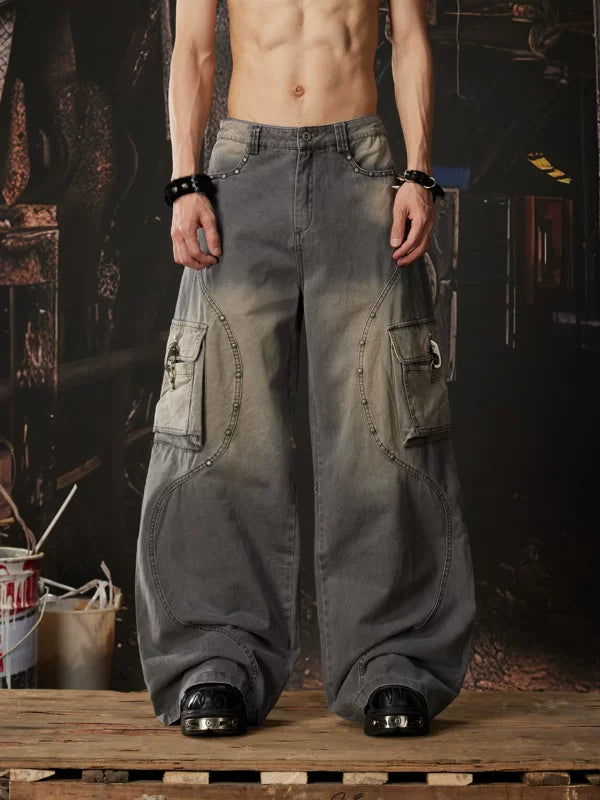Distressed Wide Leg Cargo Jeans Pants 1