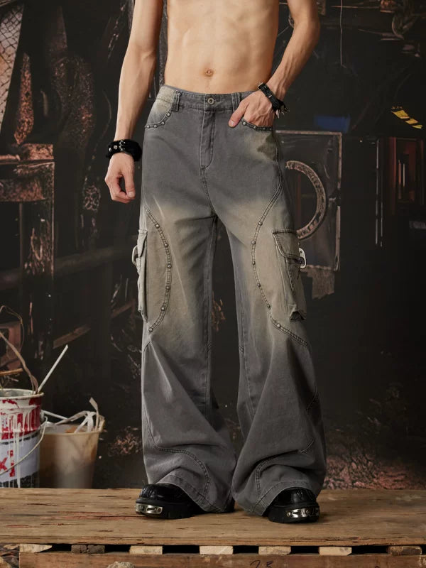 Distressed Wide Leg Cargo Jeans Pants 4
