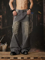 Distressed Wide Leg Cargo Jeans Pants 5