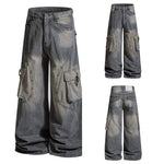 6059179029068,6059179029069,6059179029070,6059179029071,6059179029072, Distressed Wide Leg Cargo Jeans Pants