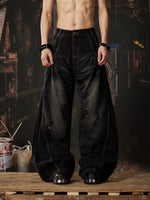 Distressed Wide-Leg Curved Denim Pants 1