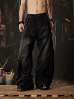 Distressed Wide-Leg Curved Denim Pants 3