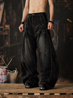 Distressed Wide-Leg Curved Denim Pants 4