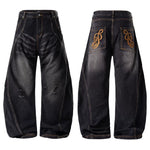 6058251324164,6058251324165,6058251324166,6058251324167, Distressed Wide-Leg Curved Denim Pants