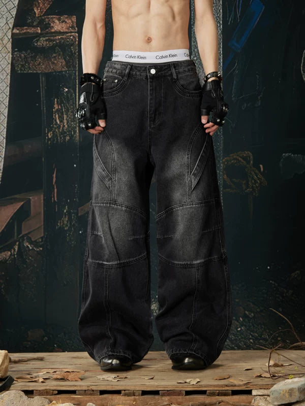 Distressed Wide Leg Deconstructed Denim Pants 1