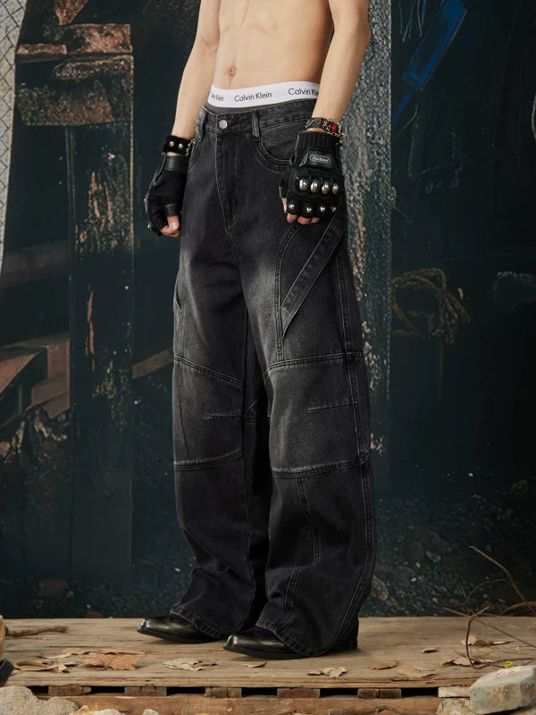 Distressed Wide Leg Deconstructed Denim Pants 2