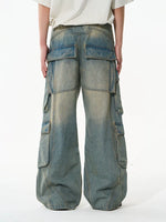 Distressed Wide Leg Denim Cargo Pants 3