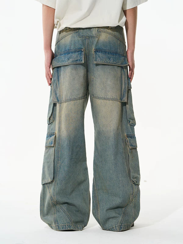 Distressed Wide Leg Denim Cargo Pants 3