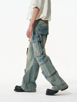 Distressed Wide Leg Denim Cargo Pants 4
