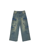 Distressed Wide Leg Denim Cargo Pants 5