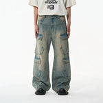 5202161574644,5202161574645,5202161574646,5202161574647, Distressed Wide Leg Denim Cargo Pants