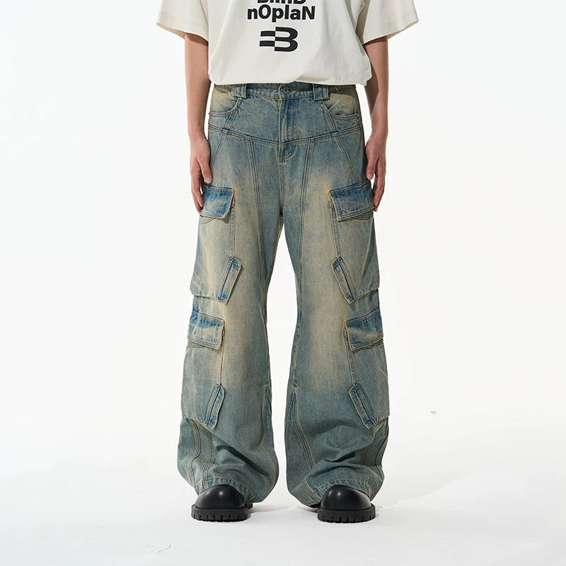 5202161574644,5202161574645,5202161574646,5202161574647, Distressed Wide Leg Denim Cargo Pants
