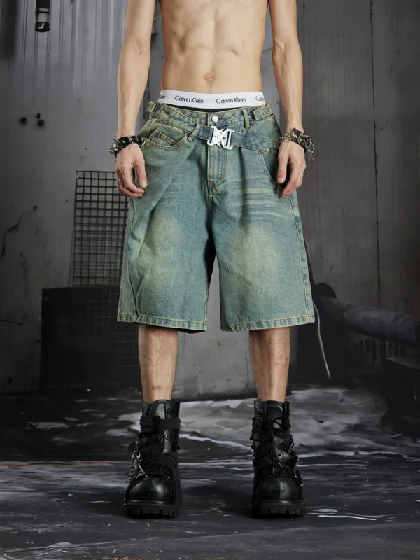 Distressed Wide-Leg Denim Shorts 1
