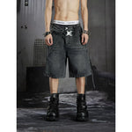6087071324702,6087071324703,6087071324704, Distressed Wide-Leg Denim Shorts
