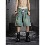 6087071324705,6087071324706,6087071324707, Distressed Wide-Leg Denim Shorts