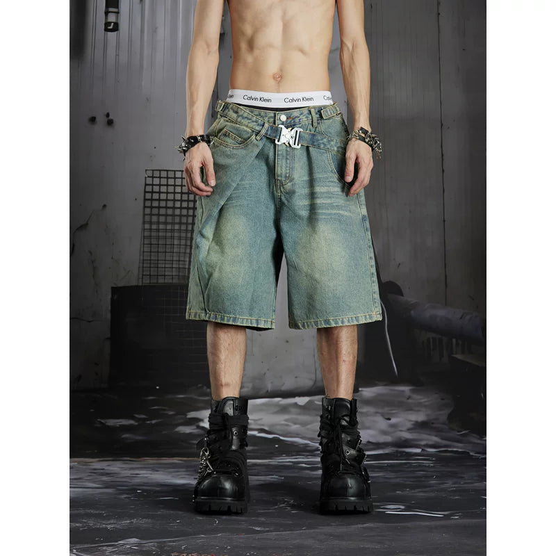 6087071324705,6087071324706,6087071324707, Distressed Wide-Leg Denim Shorts