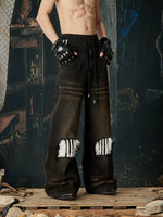 Distressed Wide Leg Fleece Patch Jeans 2