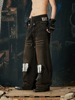 Distressed Wide Leg Fleece Patch Jeans 5