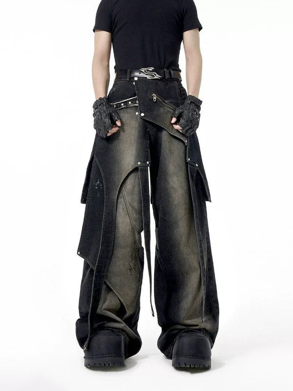 Distressed Wide-Leg Jeans Pants