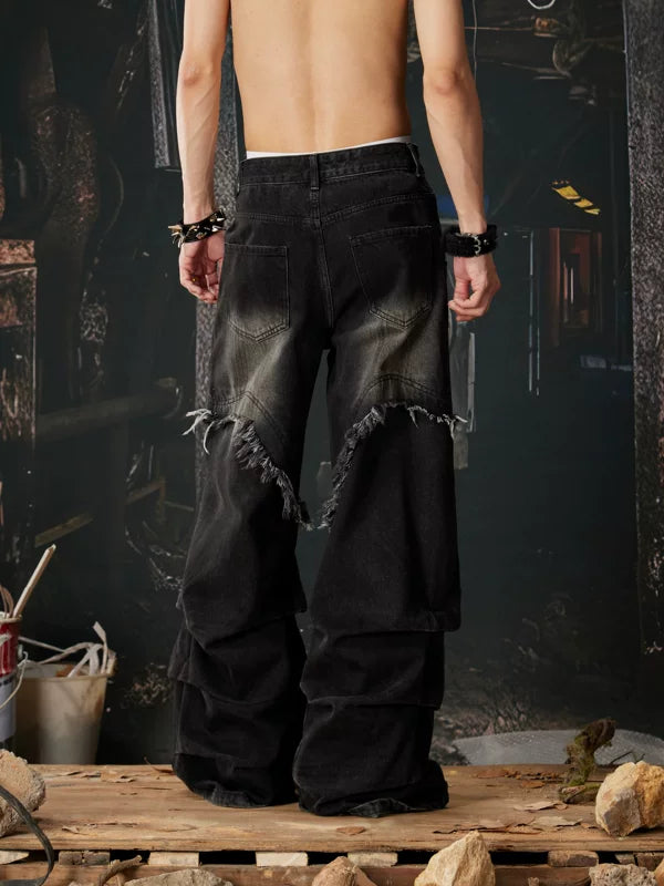 Distressed Wide Leg Layered Denim Pants 3