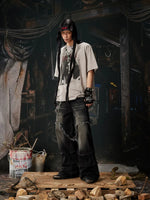 Distressed Wide Leg Layered Denim Pants 5