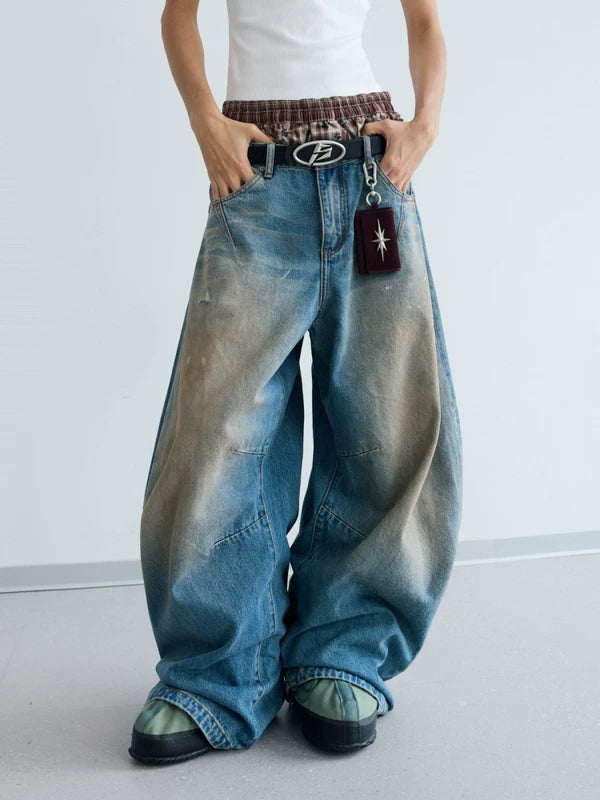 Distressed Wide Leg Loose Fit Jeans Pants 1