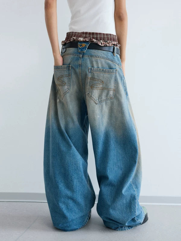 Distressed Wide Leg Loose Fit Jeans Pants 3
