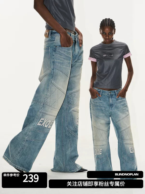 Distressed Wide Leg Motorcycle Denim Pants 1