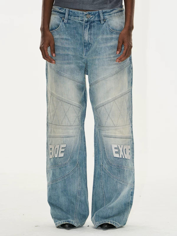 Distressed Wide Leg Motorcycle Denim Pants 2