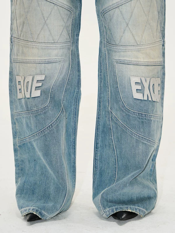 Distressed Wide Leg Motorcycle Denim Pants 4
