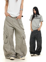 Distressed Wide-Leg Paratrooper Work Pants 1
