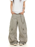 ,6100528012244,6100528012245,6100528012246,6100528012247,6100528012248, Distressed Wide-Leg Paratrooper Work Pants