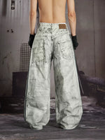 Distressed Wide-Leg Printed Denim Pants 2