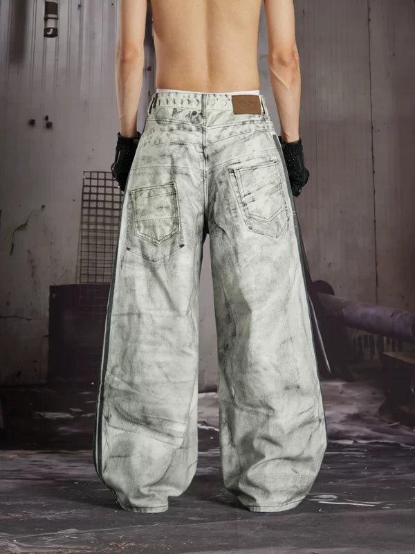 Distressed Wide-Leg Printed Denim Pants 2