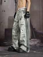 Distressed Wide-Leg Printed Denim Pants 3