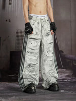 Distressed Wide-Leg Printed Denim Pants 4