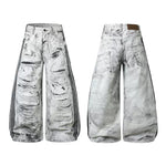 6101428617070,6101428617071,6101428617072,6101428617073, Distressed Wide-Leg Printed Denim Pants