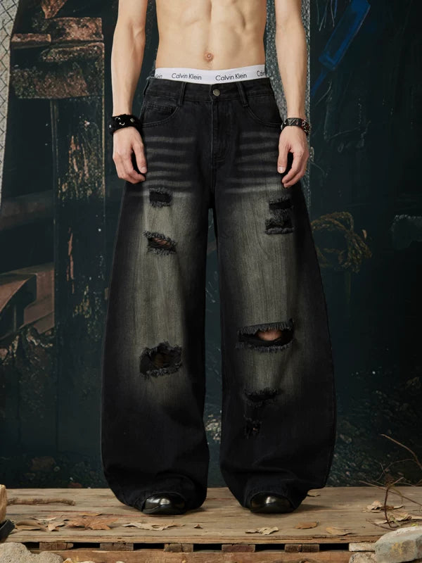 Distressed Wide Leg Ripped Denim Pants 1