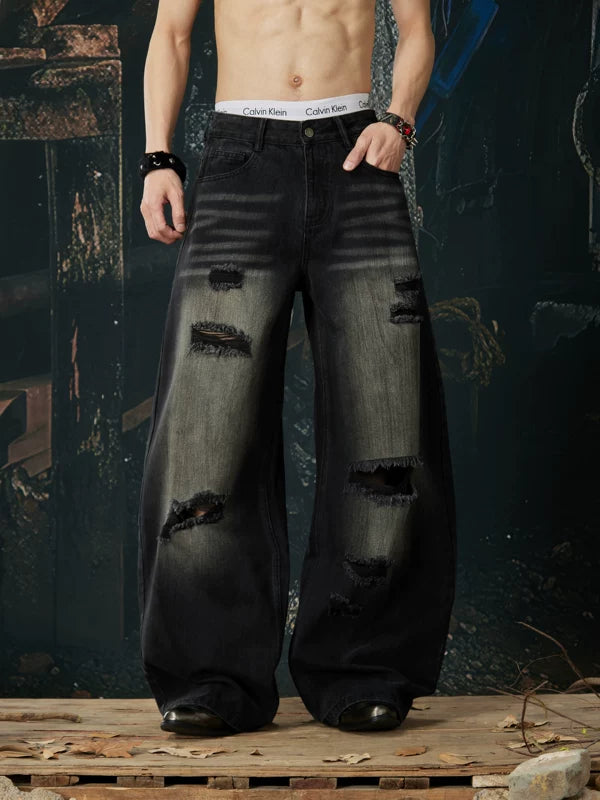 Distressed Wide Leg Ripped Denim Pants 2