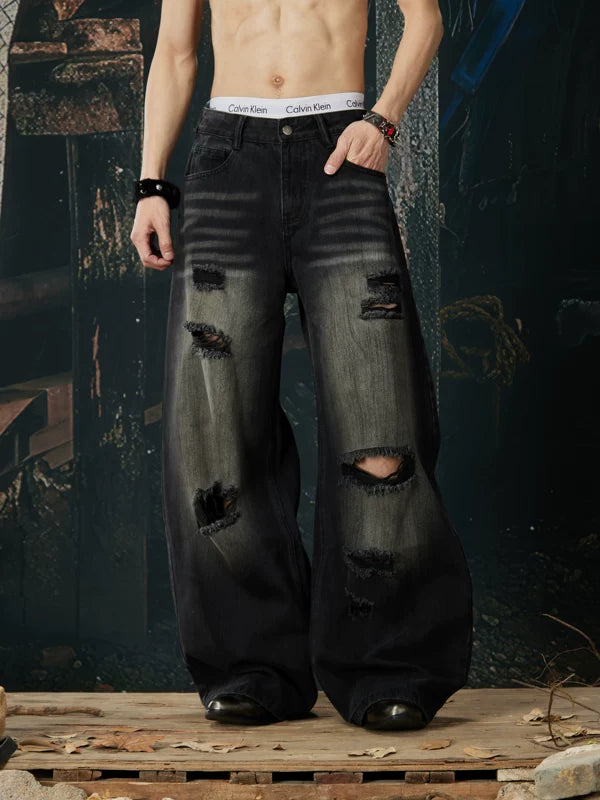 Distressed Wide Leg Ripped Denim Pants 3